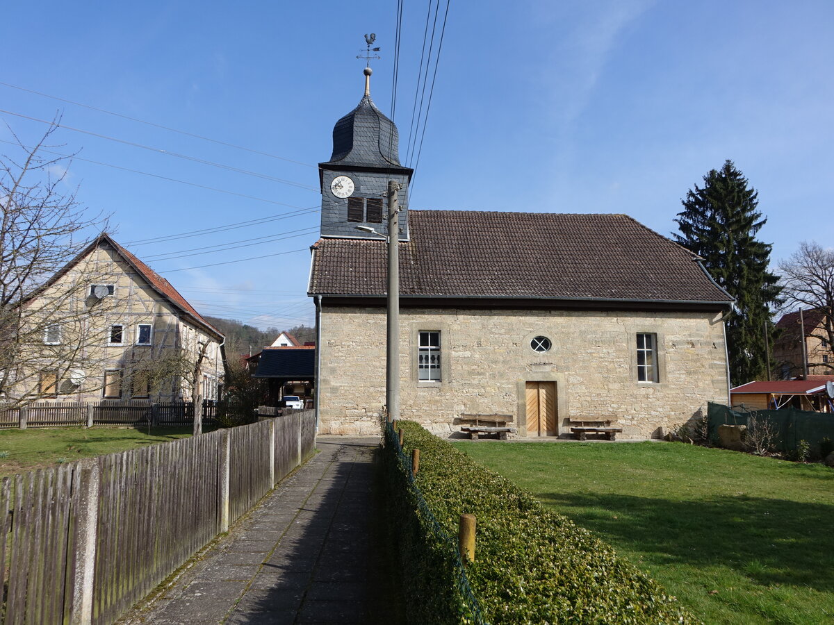 Ebenshausen, evangelische Dreifaltigkeitskirche, barocker Saalbau von 1714 (17.03.2024)