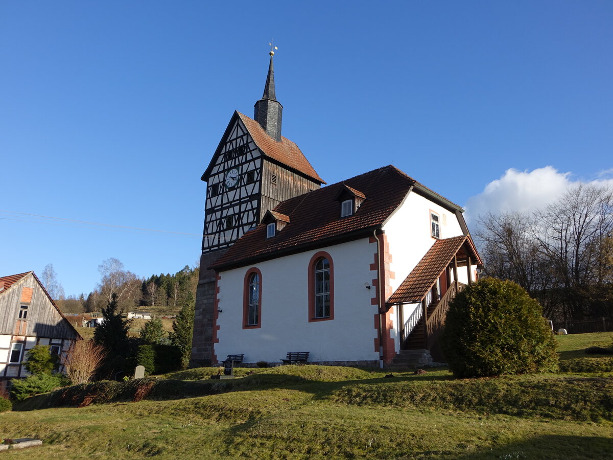 Ebertshausen, evangelische Dorfkirche, erbaut im 13. Jahrhundert (26.02.2022)