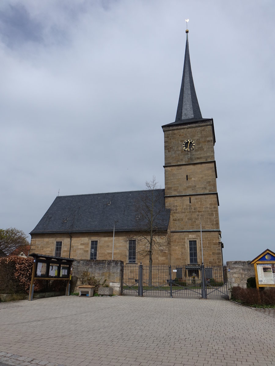 Ebing, Pfarrkirche St. Jakobus, Chorturm 15. Jahrhundert, Langhaus erbaut 1728 durch Nikolaus Kopp (09.04.2018)