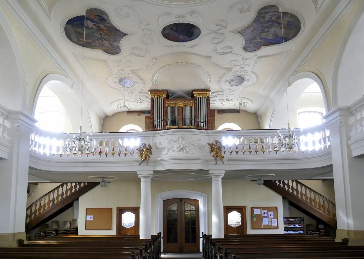 Ebringen im Markgrflerland, St.Gallus-Kirche, Blick zur Orgelempore, Jan.2020