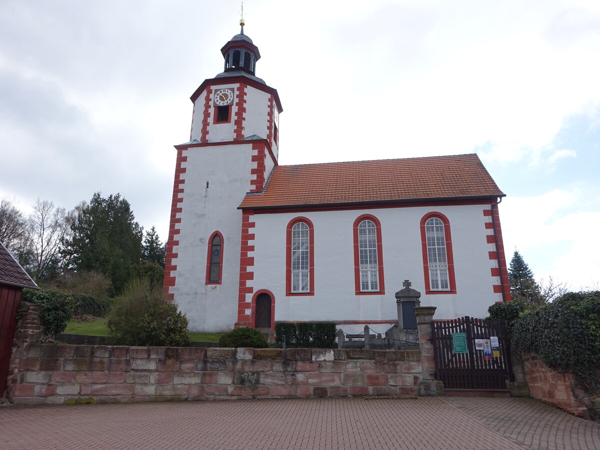 Eckardts, evangelische Laurentiuskirche, Chorturmkirche aus dem spten Mittelalter, Langhaus erbaut 1726 (15.04.2022)