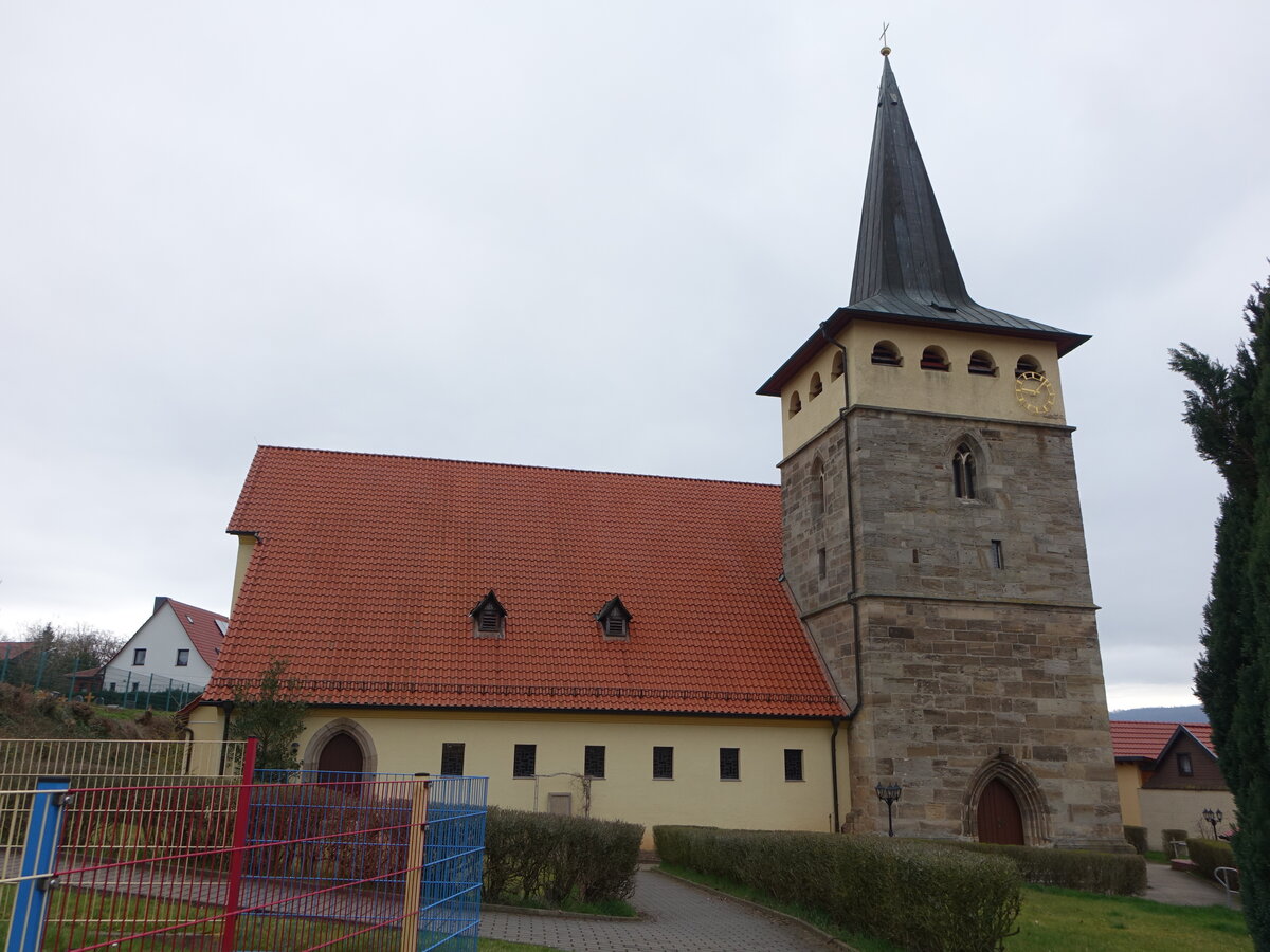 Ecklingerode, Pfarrkirche St. Valentin, erbaut im 15. Jahrhundert, verndert von 1679 bis 1720 (19.03.2024)