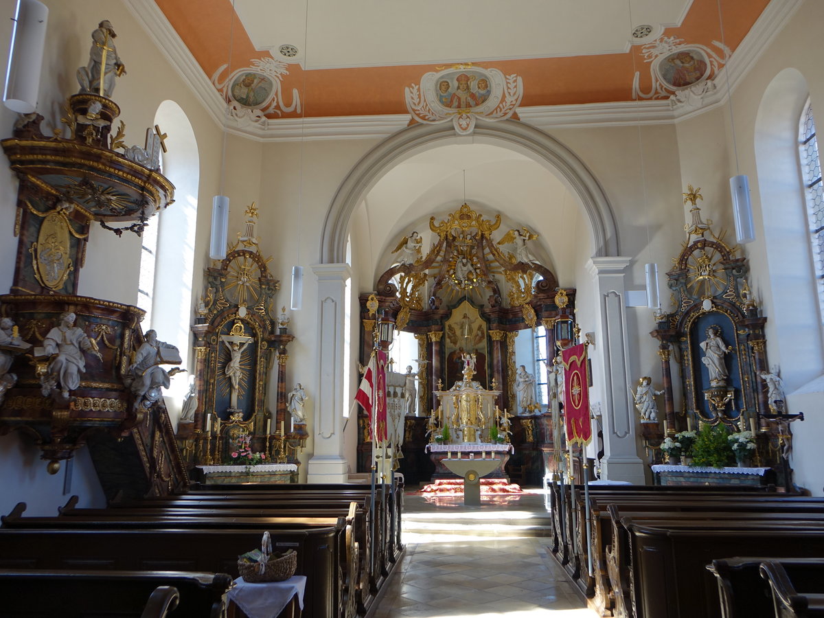 Egenhausen, barocke Kanzel und Altre in der St. Johannes Kirche, Stuck von Simon Helmuth, Fresken von Johann Peter Herrlein (27.05.2017)