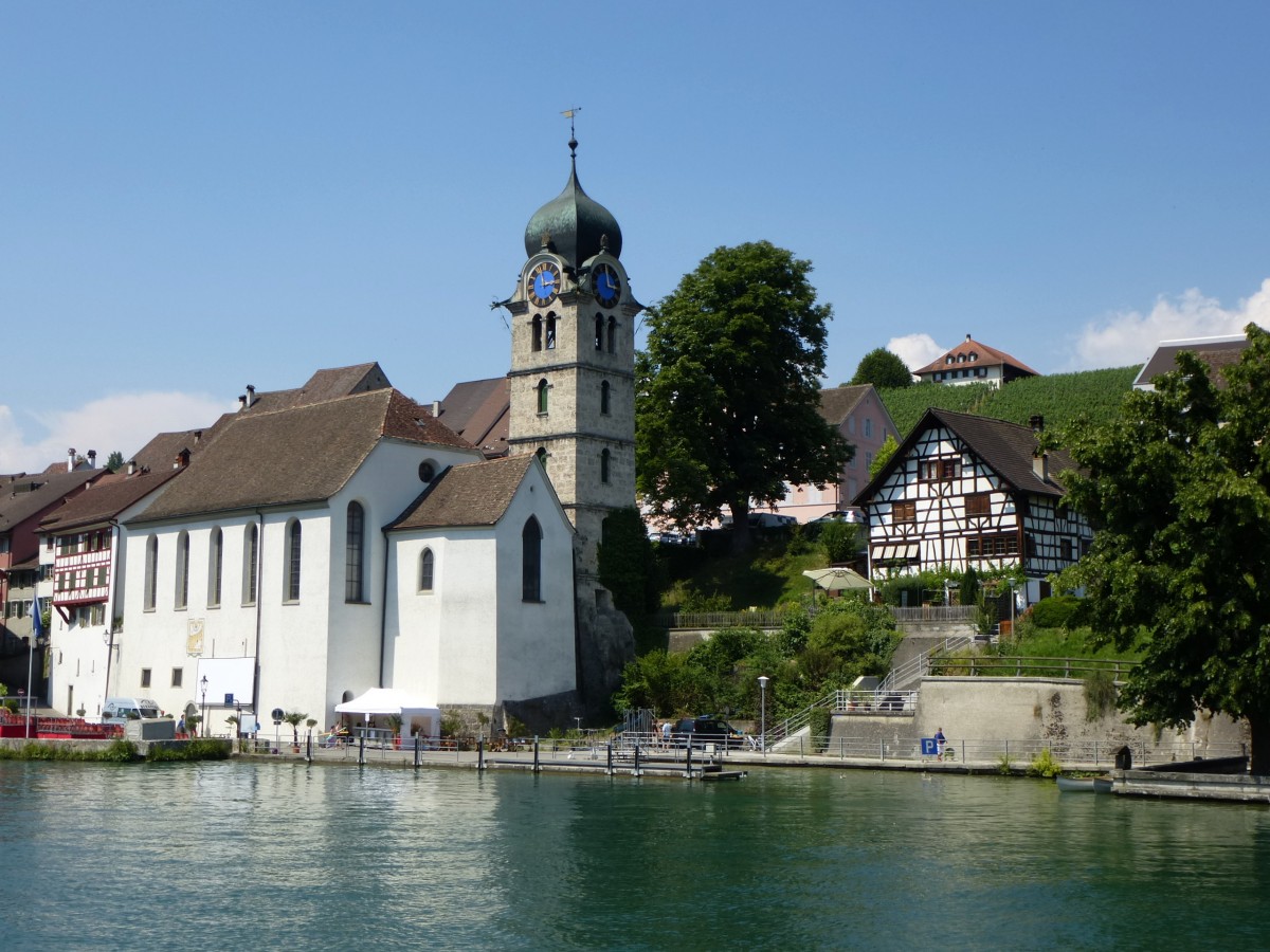 Eglisau am Hochrhein, Blick auf die Stadtkirche, die 1254 erstmals erwhnt wurde, Aug.2013