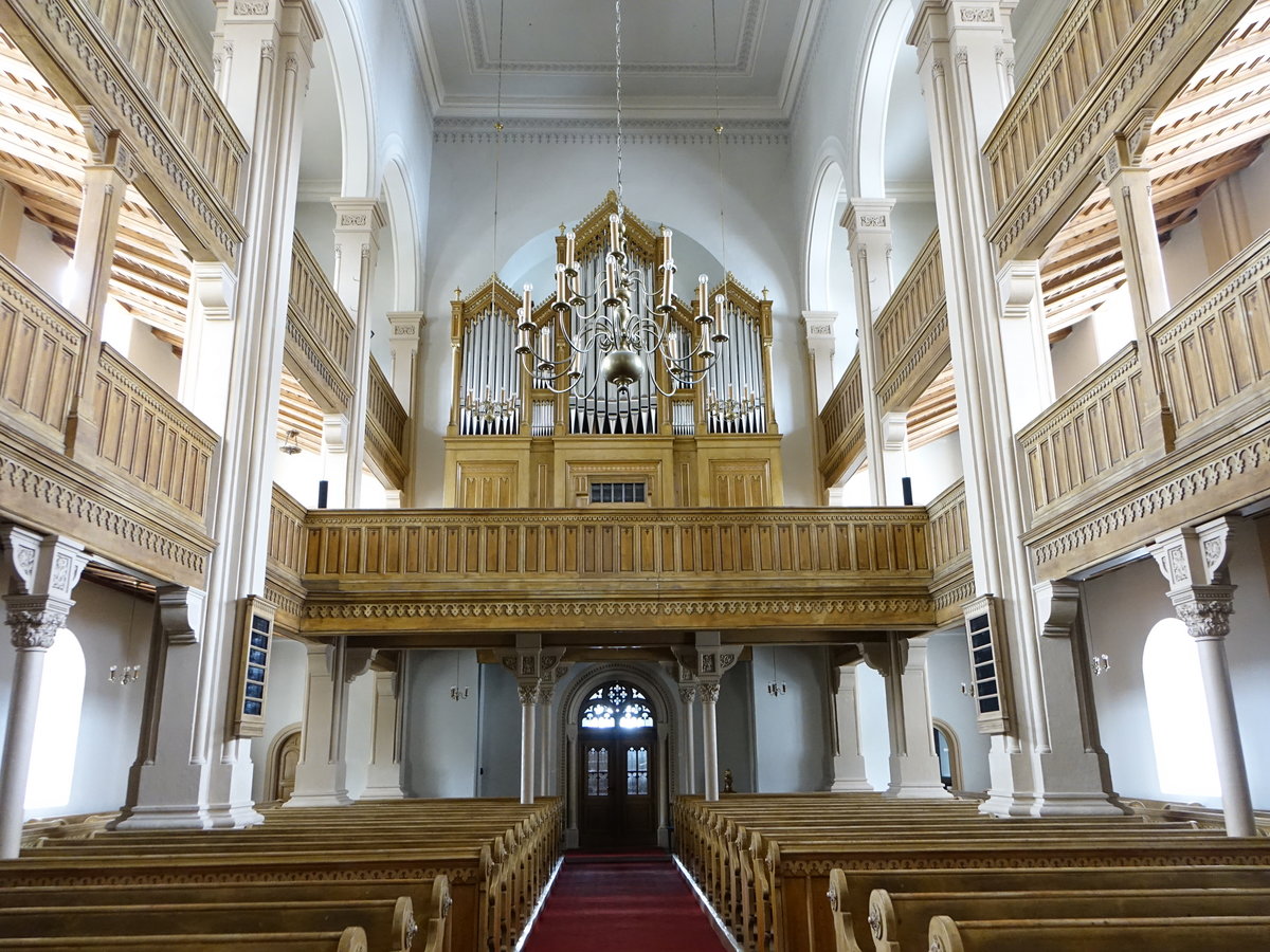 Eibenstock, Orgelempore in der Ev. Stadtkirche, Orgel erbaut durch Urban Kreuzbach (19.02.2017)