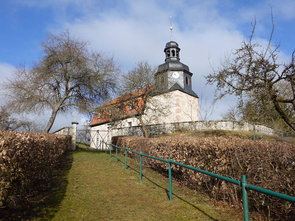 Eichenberg, evangelische Chorturmkirche, erbaut im 14. Jahrhundert, Langhaus 17. Jahrhundert (26.02.2022)