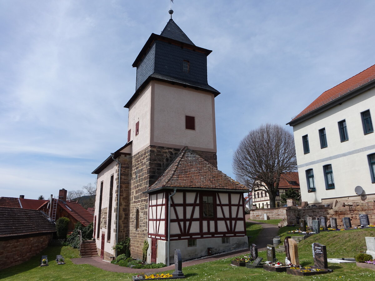 Eichenberg, evangelische Dorfkirche, erbaut im 12. Jahrhundert (22.04.2023)