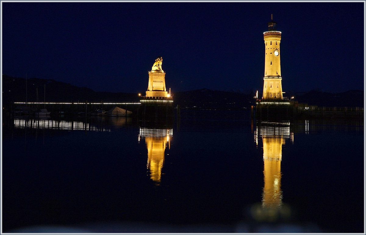 Ein Blick vom nchtlichen Lindau ber Hafen und Bodensee. 

16. Mrz 2019