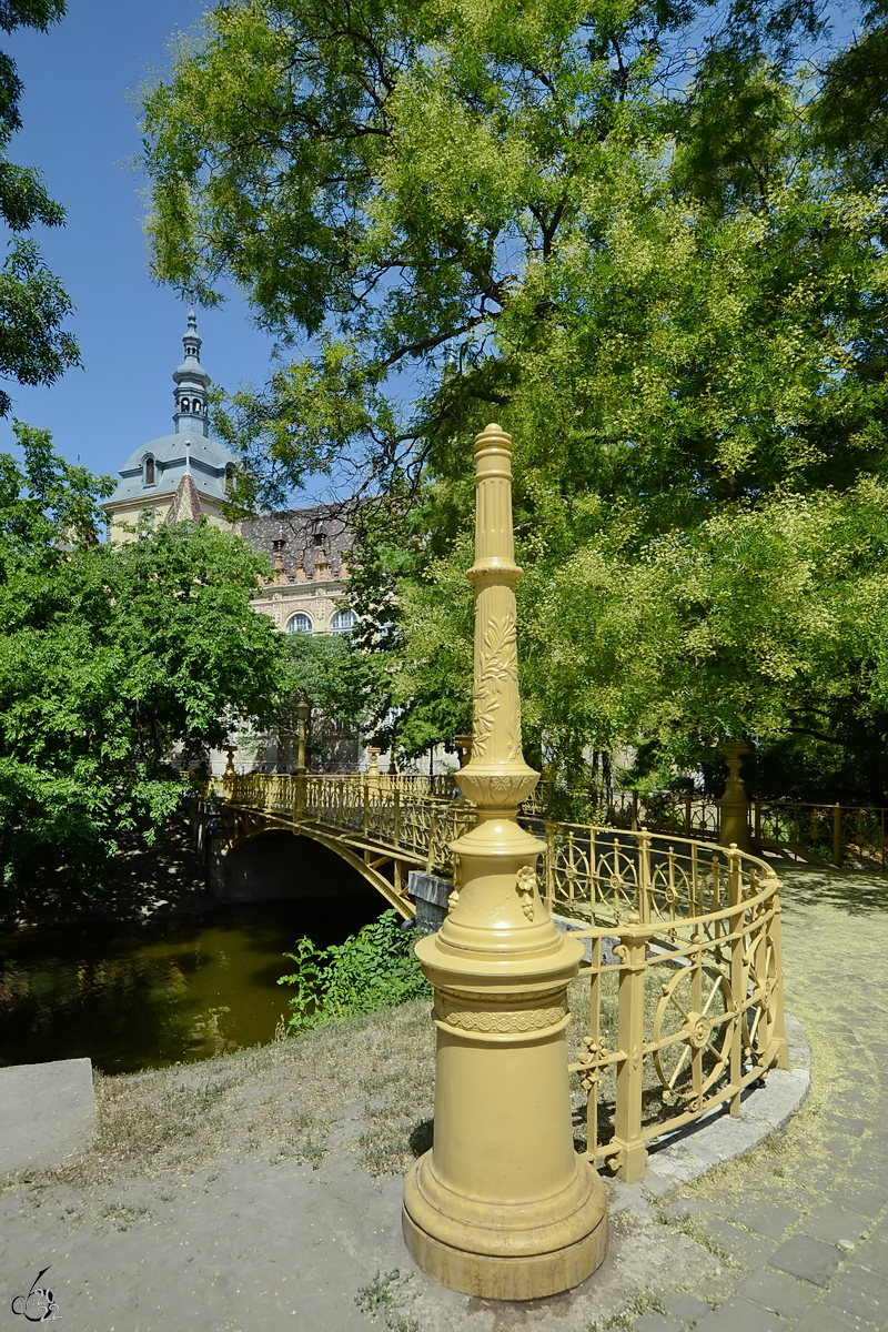 Ein  gldenes  Brckengelnder im Budapester Stadtwldchen. (August 2017)