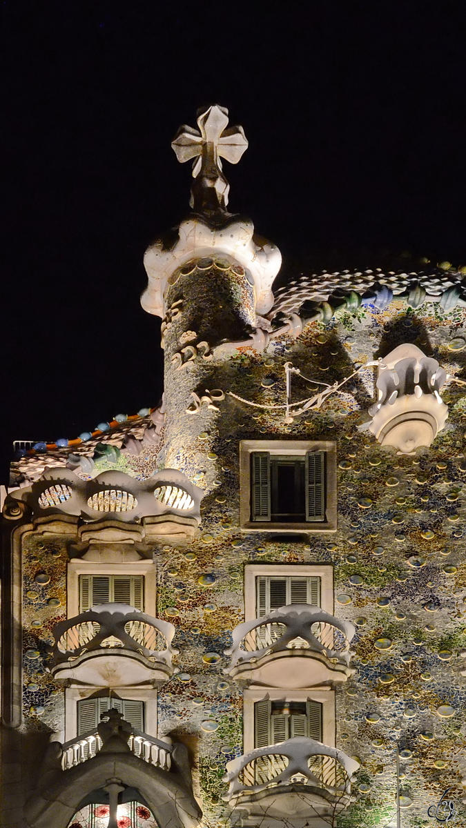 Ein Teil der Fassade der von Antoni Gaud entworfenen Casa Batll. (Barcelona, Februar 2012)