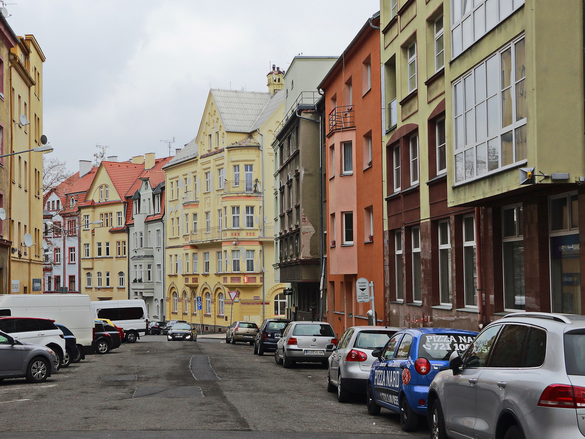 Eine der Seitenstraen der Stadt Cheb am 21. Februar 2019.