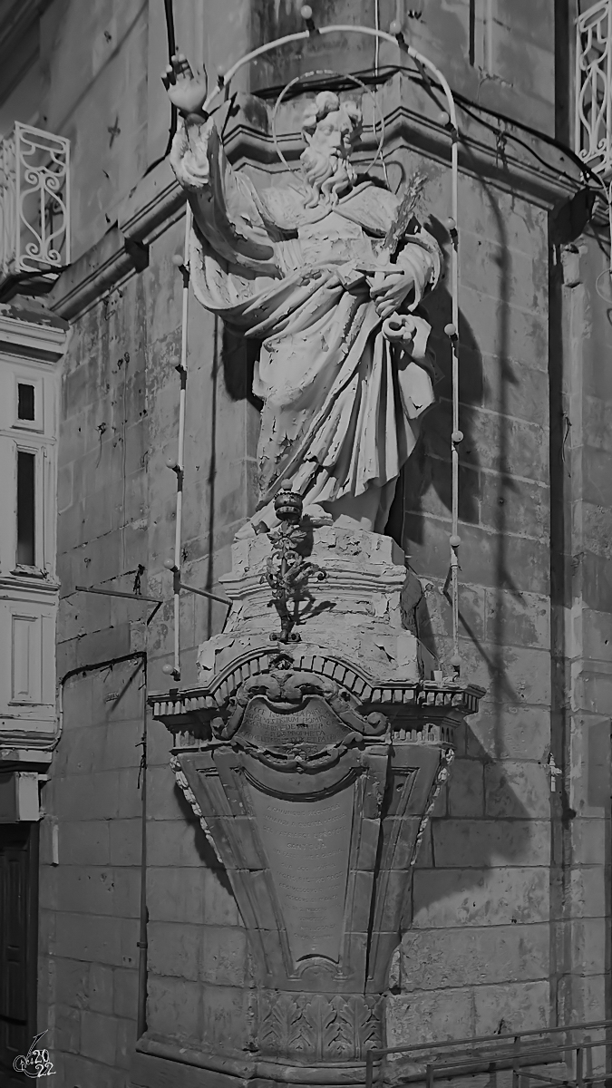 Eine der vielen Heiligenfiguren an Malta´s Hausecken. (Valletta, Oktober 2017)