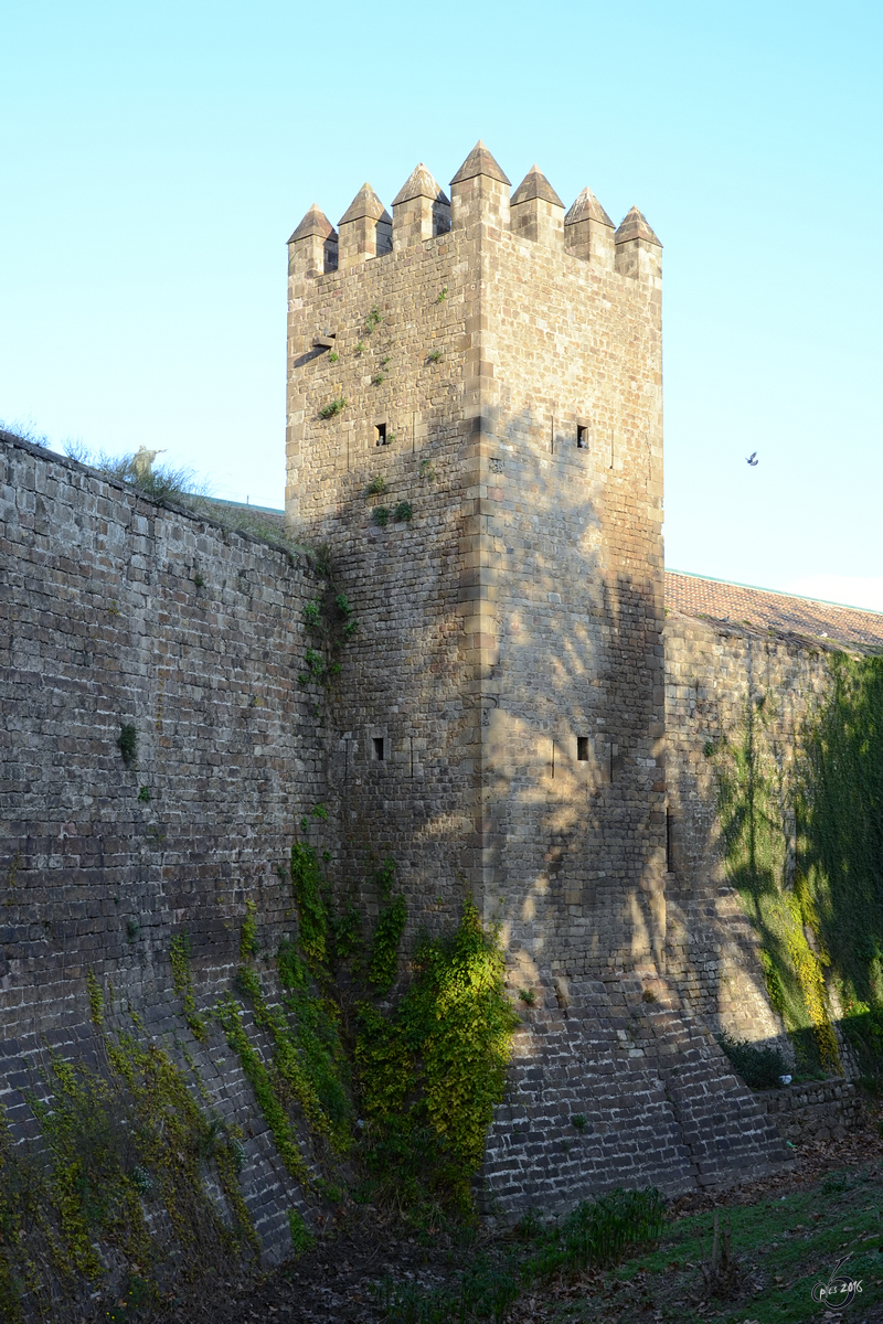 Einer der Trme der alten Stadtmauer im Zentrum von Barcelona. (Dezember 2011)