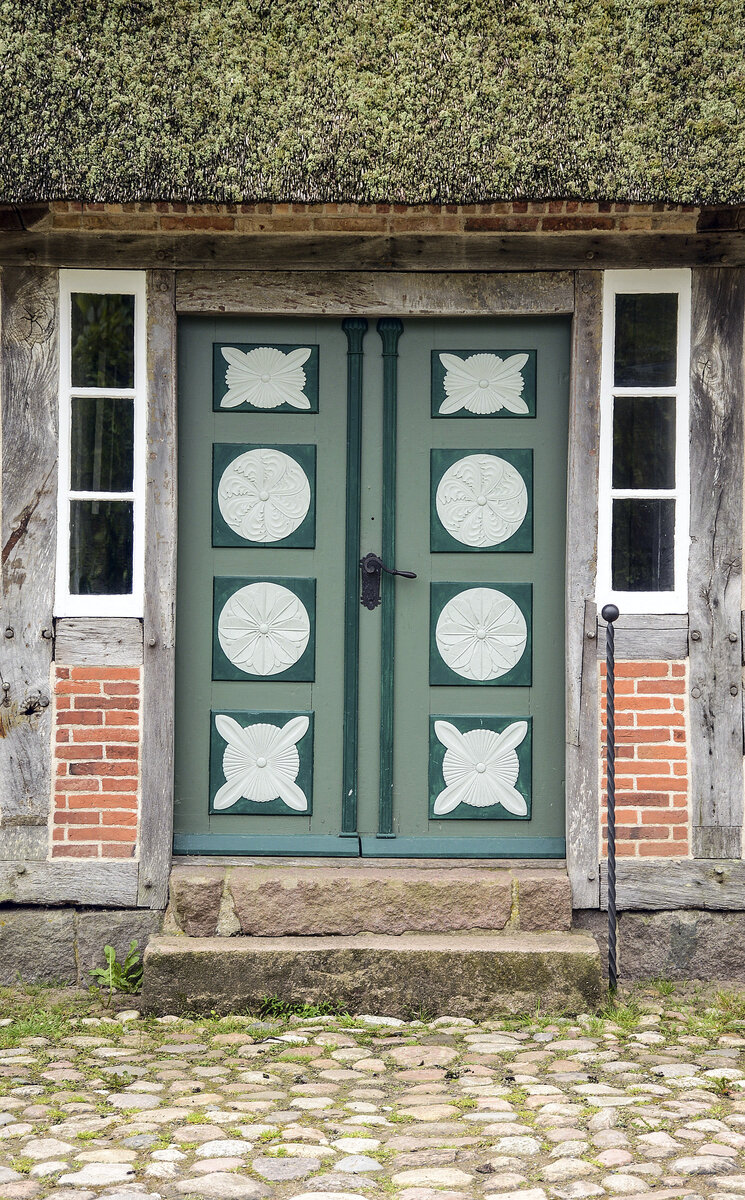 Eingangstr zum Marxenhof im Landschaftsmuseum Angel in Unewatt (Kreis Schleswig-Flensburg). Aufnahme: 7. Juni 2021.