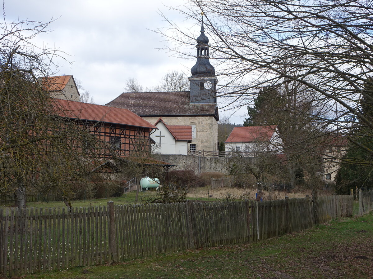 Ellingshausen, evangelische Dorfkirche in der Mhlgasse (26.02.2022)