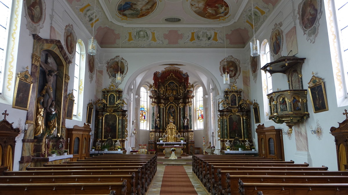 Elsendorf, Kirche Mari Unbefleckte Empfngnis, neubarocke  Fresken von Josef Wittmann (06.11.2016) 