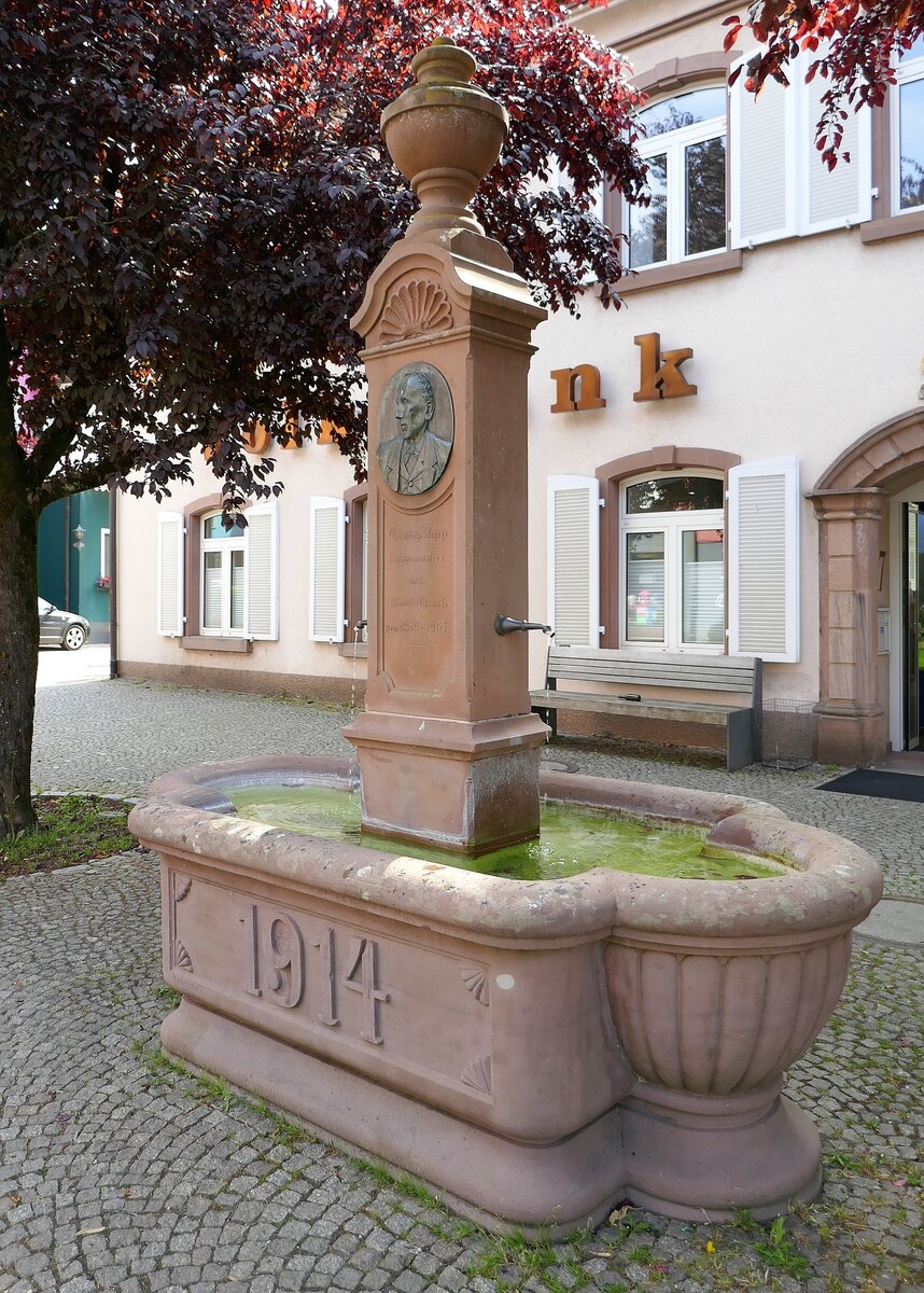 Elzach, Brunnen von 1914, zum Andenken an den Bürgermeister Georg Rapp, von 1869-1907, Juni 2023
