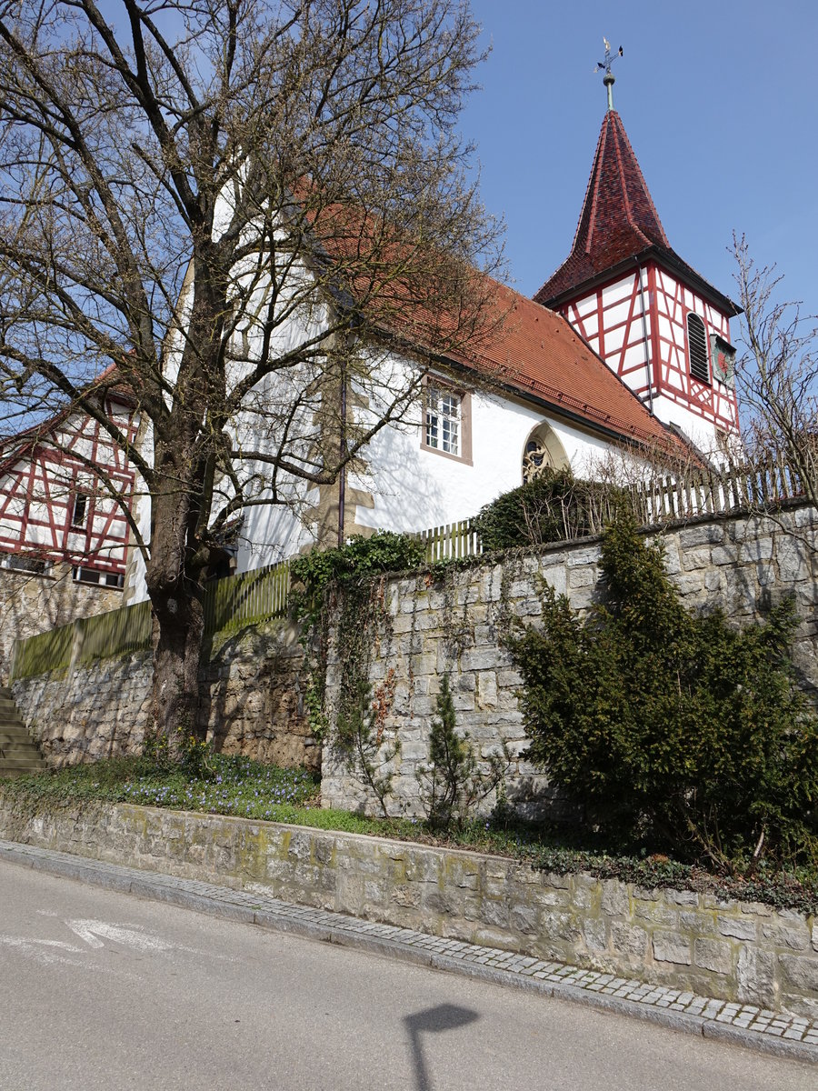 Erbstetten, Ev. Laurentius Kirche, sptgotisch erbaut 1474, Umbau von 1621 bis 1622 (03.04.2016)