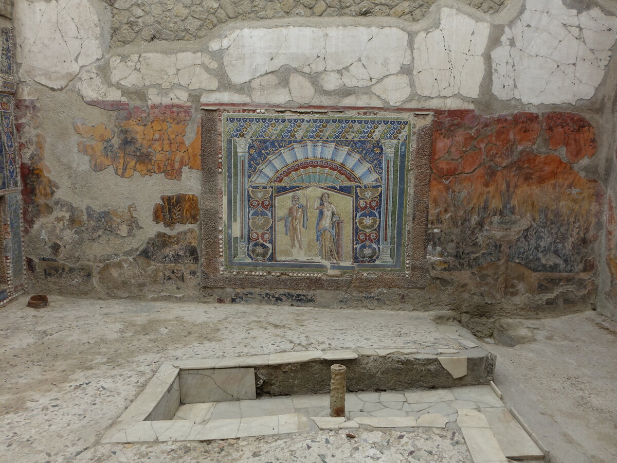 Ercolano, Neptun und Amphitrite, Wandmosaik im Haus Nr. 22 in Herculaneum (24.02.2023)
