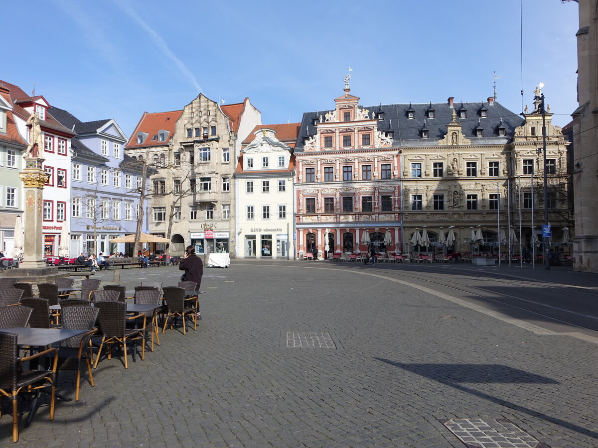 Erfurt, historische Gebäude am Fischmarkt (10.04.2023)