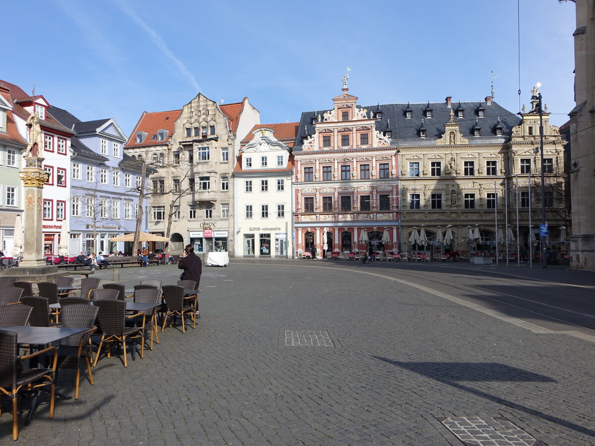 Erfurt, historische Gebude am Fischmarkt (10.04.2023)