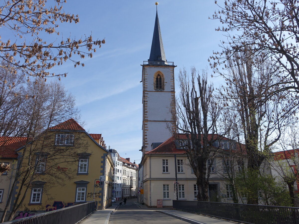 Erfurt, Nicolaikirchturm an der Lehmannsbrcke, erbaut von 1360 bis 1361 (10.04.2023)