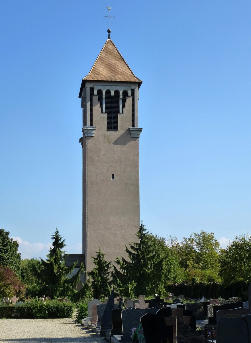 Eschau, der freistehende Glockenturm neben der Kirche St.Trophimus, Sept.2017