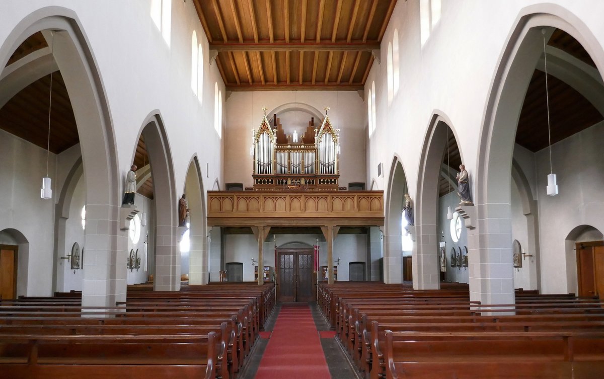 Eschbach, katholische Kirche St.Agnes, Blick zur Orgelempore, Sept.2018