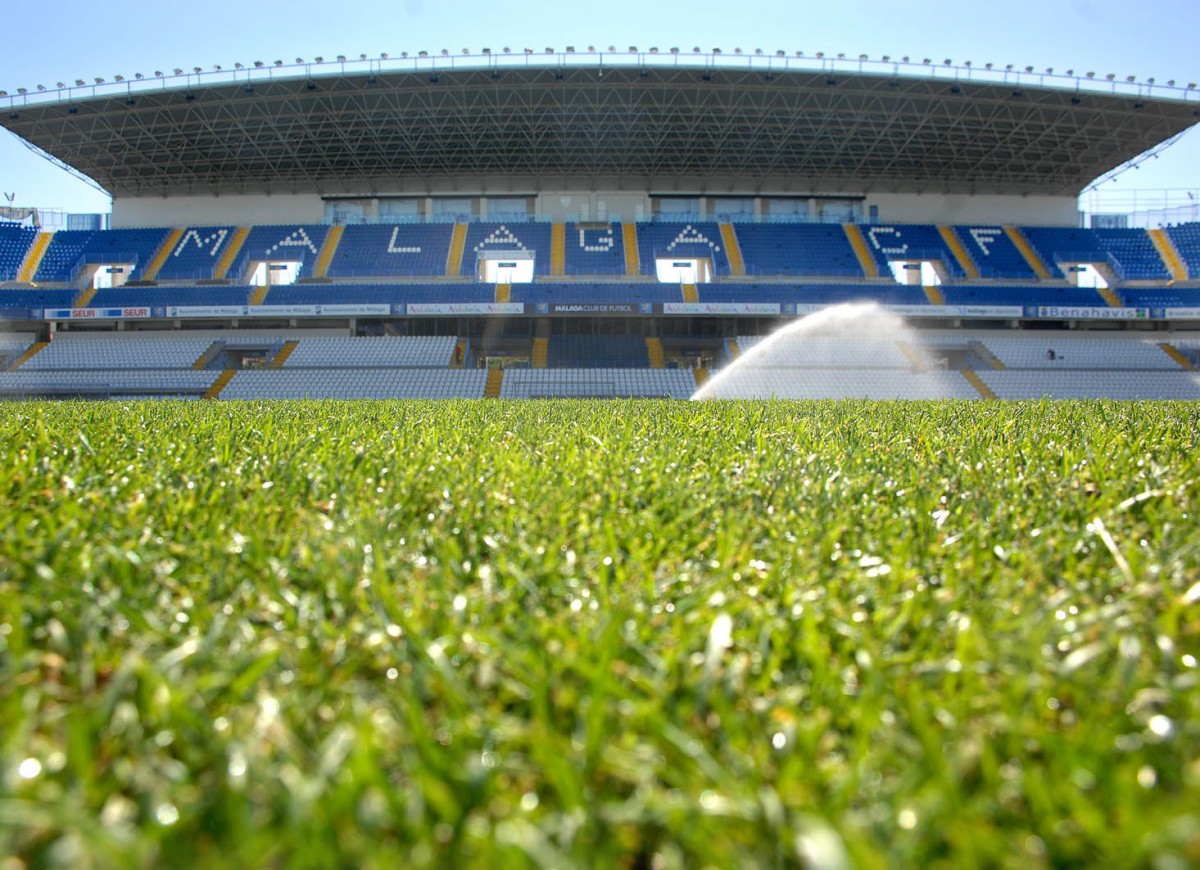 Estadio La Rosaleda in Mlaga. Aufnahme: Juli 2014.