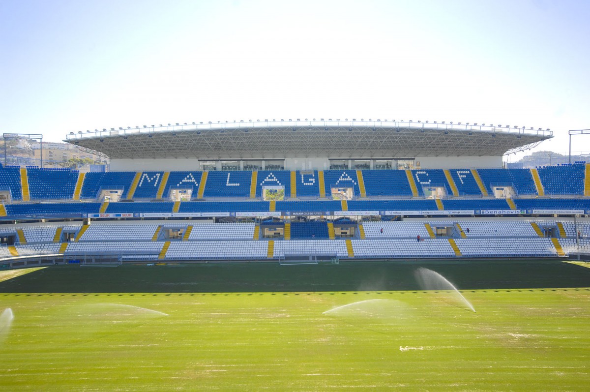 Estadio La Rosaleda in Mlaga. Aufnahme: Juli 2014.