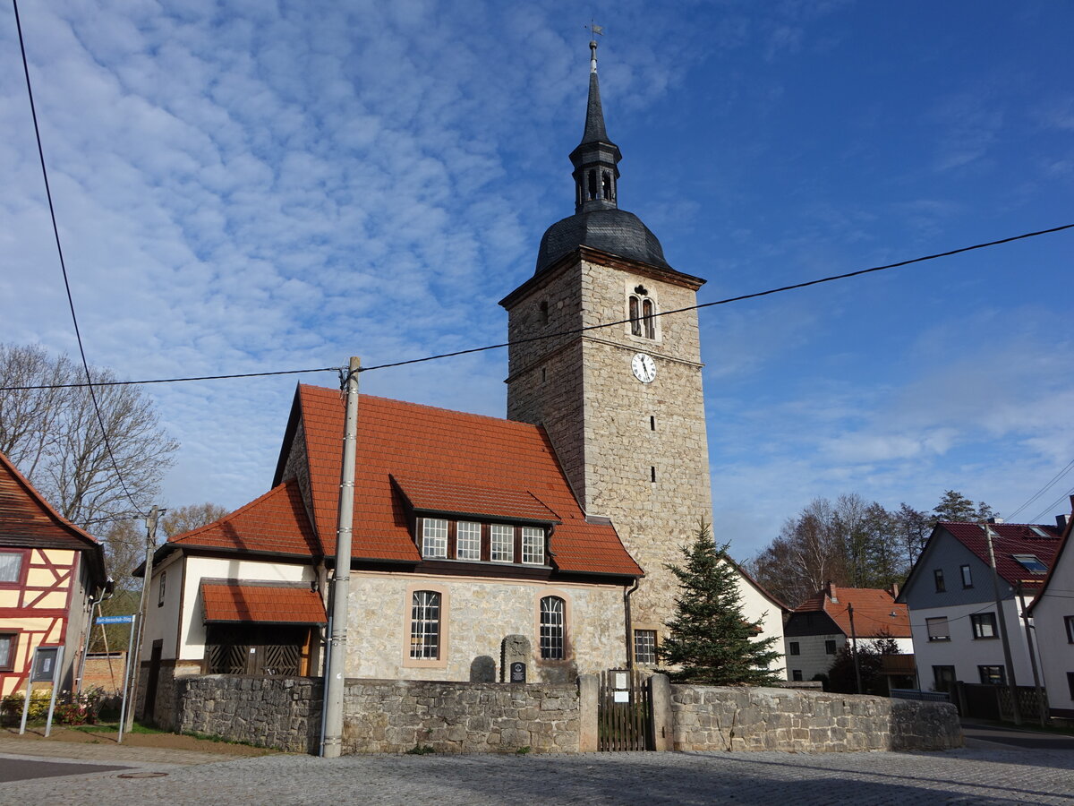 Ettenhausen an der Nesse, evangelische St. Maria Magdalena Kirche, romanische Saalkirche mit Chorturm, Umbau 1554 (12.11.2022)