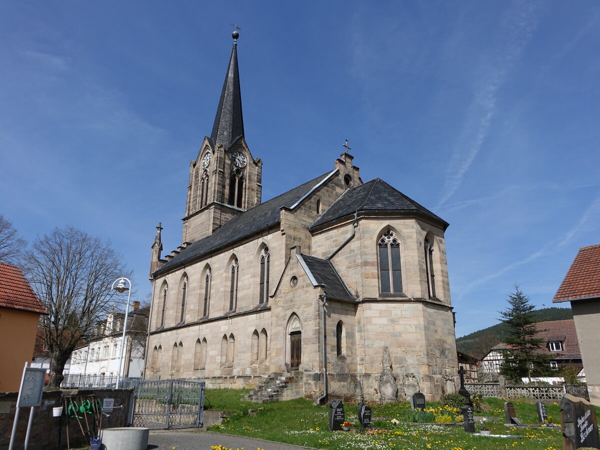 Etzelbach, neugotische evangelische Kirche, erbaut bis 1869 (22.04.2023)