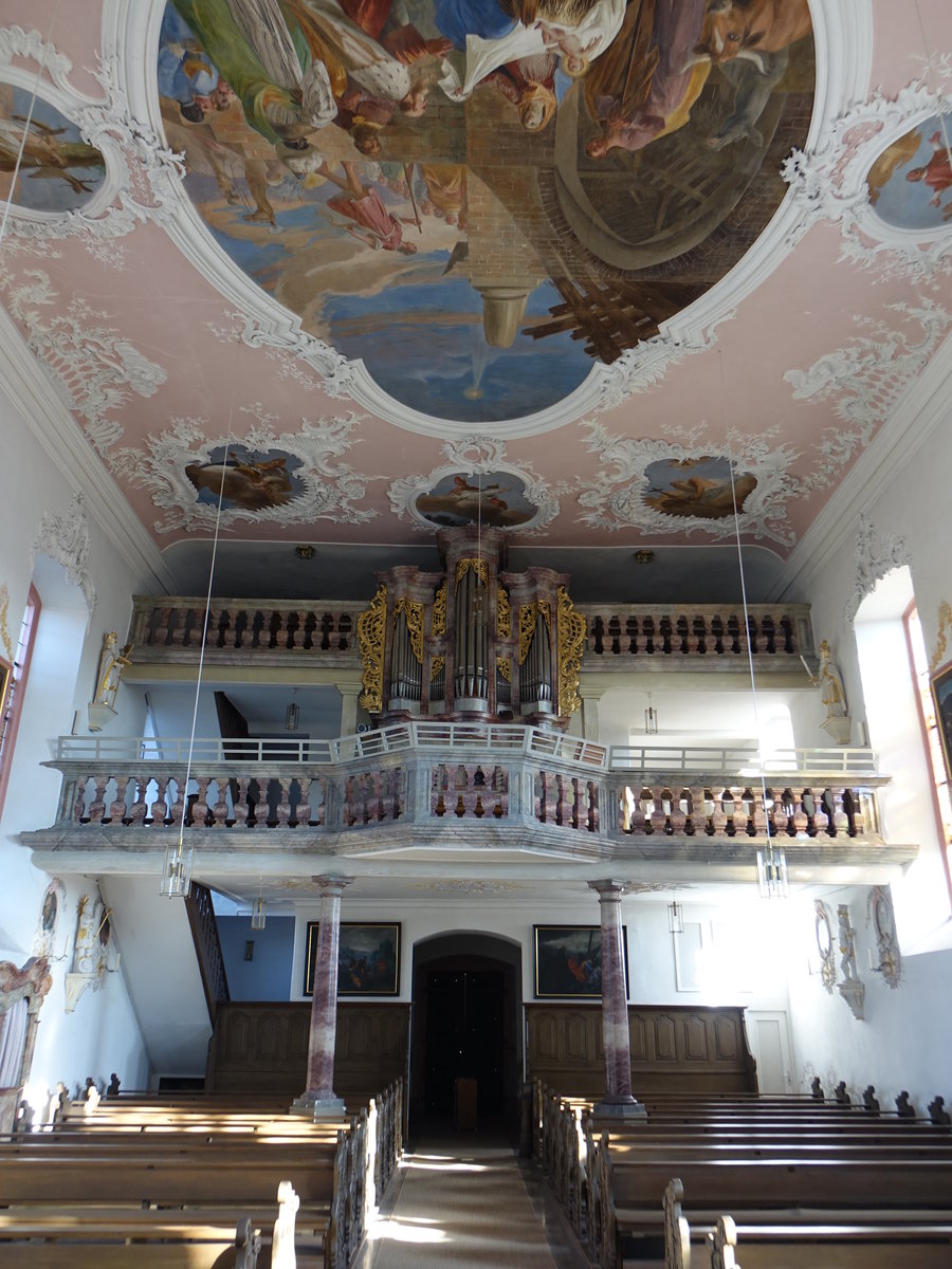 Eyershausen, Orgelempore und Deckenfresken in der kath. Pfarrkirche St. Wendelin (15.10.2018)