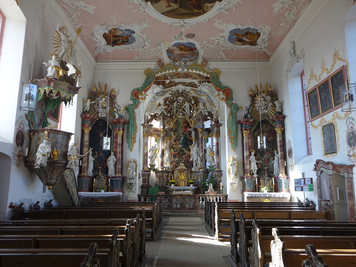 Eyershausen, spätbarocker Innenraum der kath. St. Wendelin Kirche (15.10.2018)