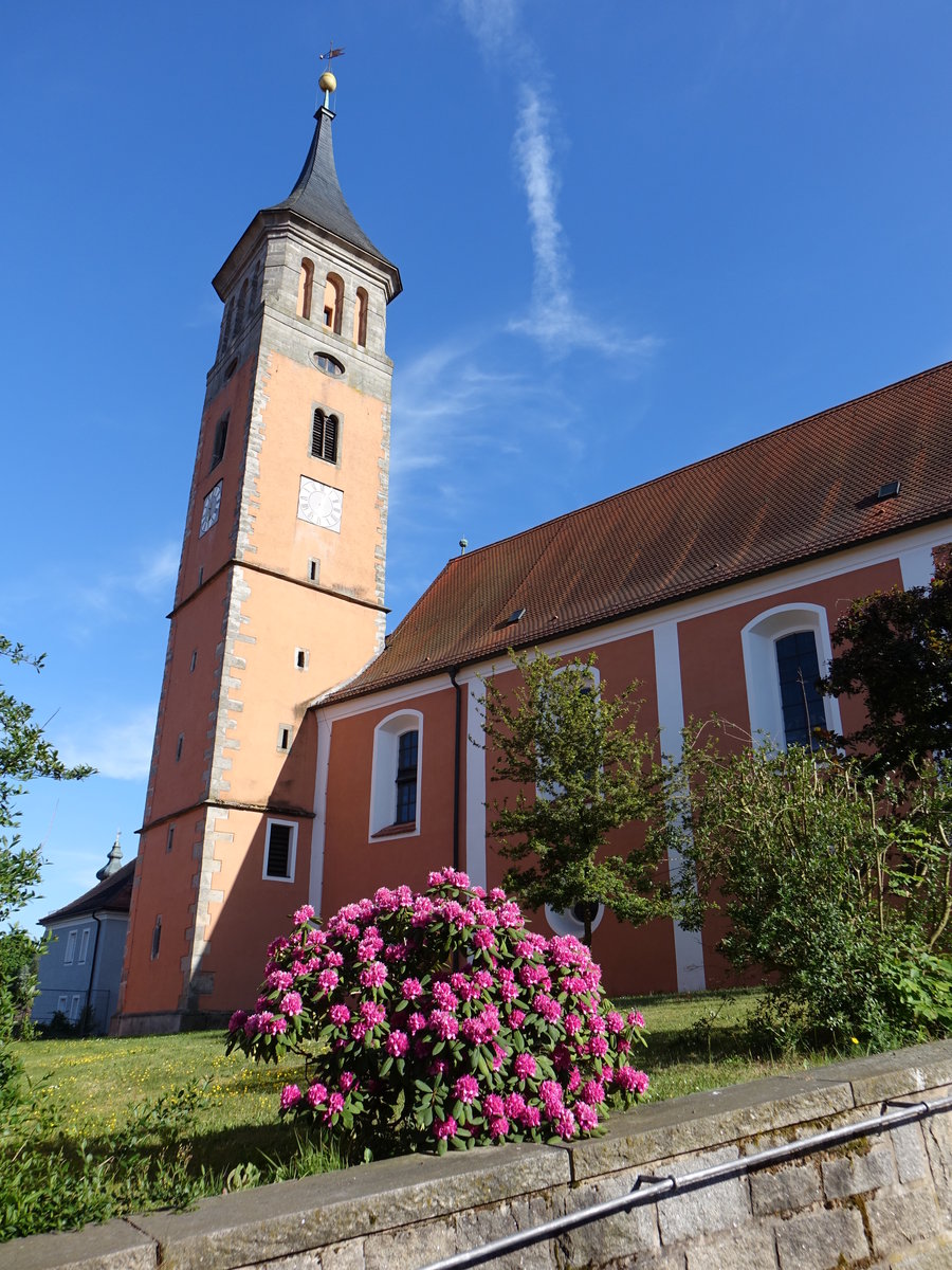 Floss, Evangelisch-lutherische Pfarrkirche St. Johannes Baptist, Chor erbaut 1503, Langhaus erbaut von 1781 bis 1783 (20.05.2018)