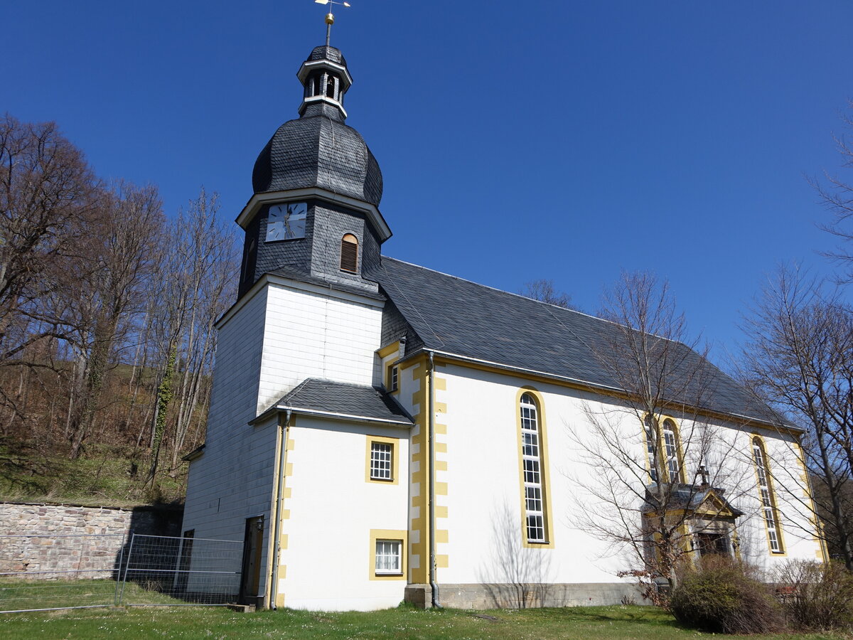 Frankenhain, evangelische St. Leonhard Kirche, erbaut von 1719 bis 1722 von Johann Erhard Straburger (16.04.2022)