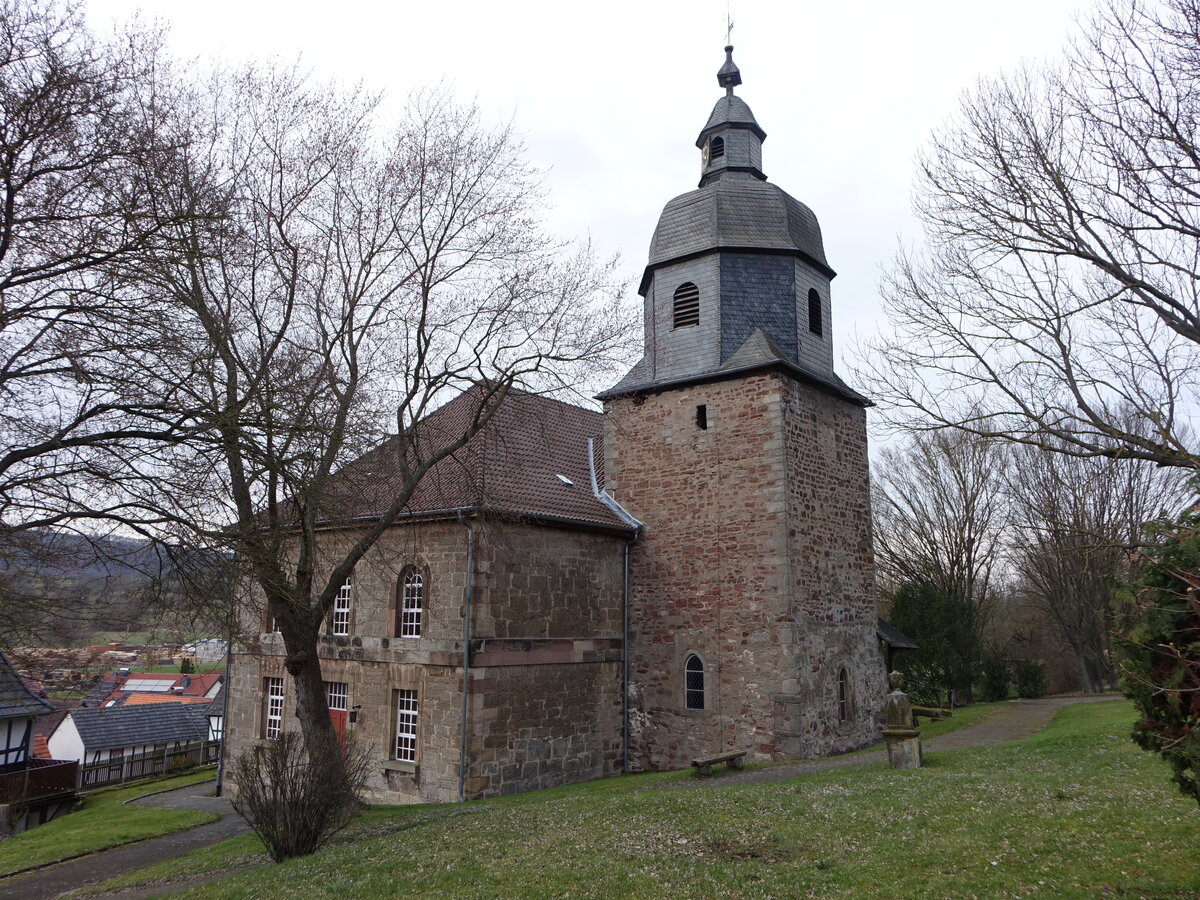 Frankershausen, evangelische Kirche, erbaut von 1827 bis 1828 durch Johann Friedrich Matthei (17.03.2024)
