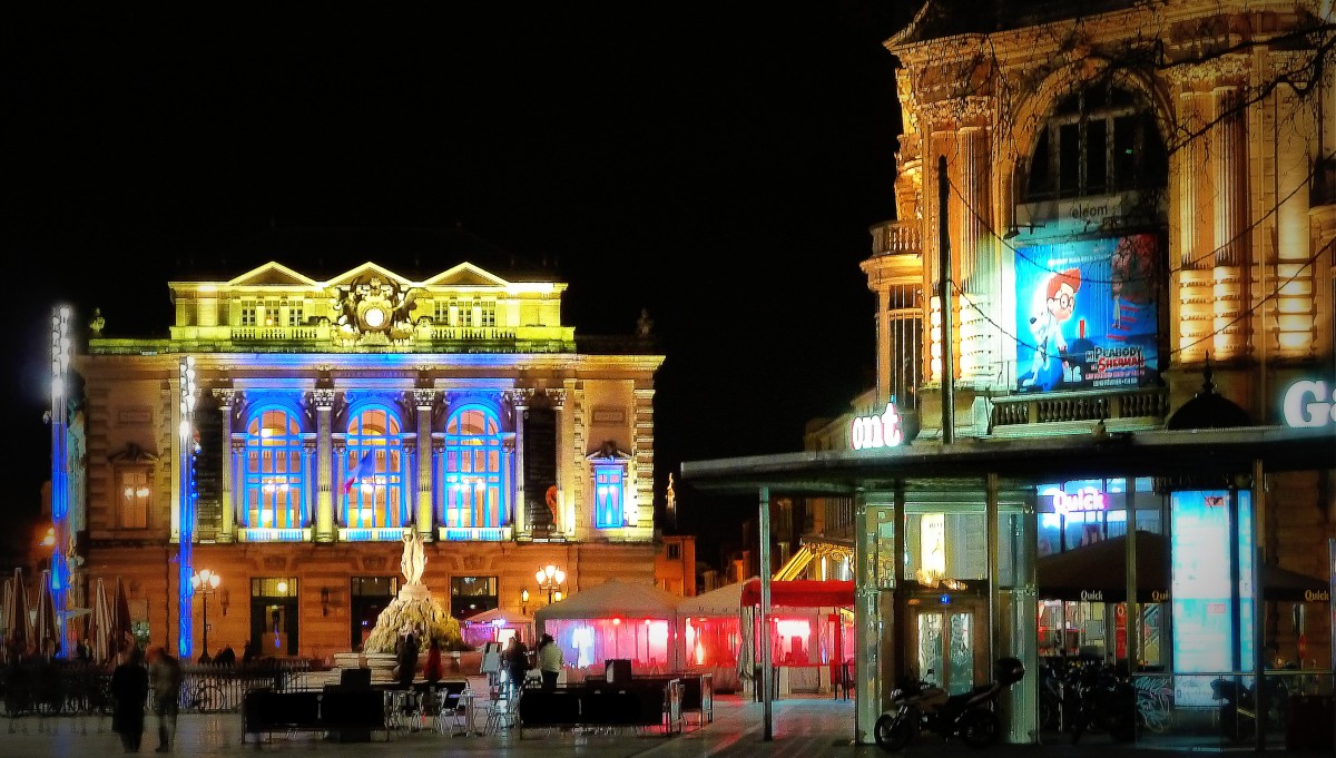 Frankreich, Languedoc, Hrault, Montpellier, Place de la Comdie by night. 23.01.2014