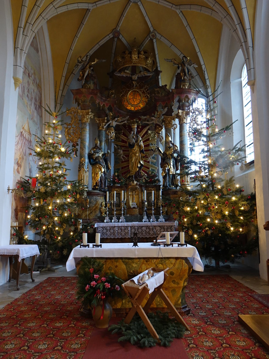 Frauenberg, Rokokoaltar von 1758 in der Wallf. Kirche Maria Heimsuchung, Marienstatue von 1480 (23.12.2016)