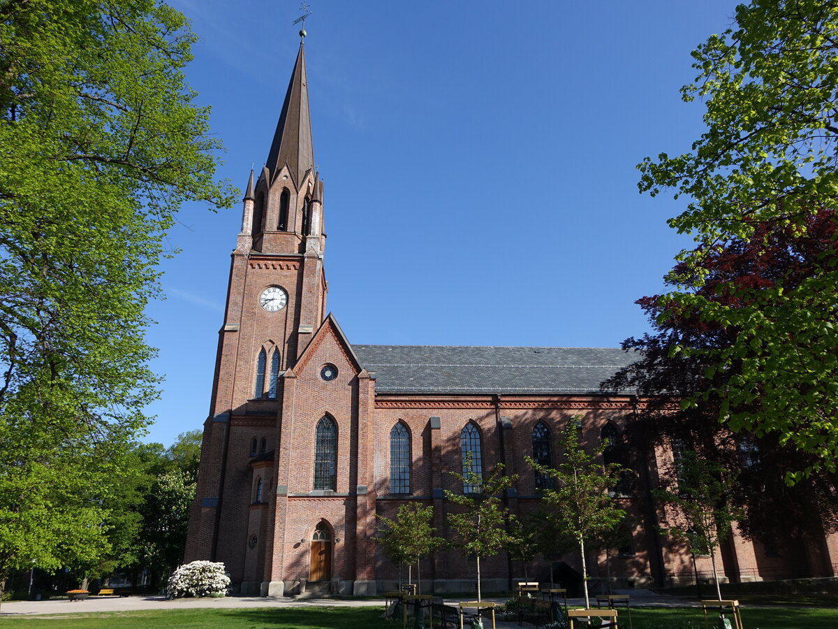Fredrikstad, evangelische Domkirche, erbaut bis 1880, neugotische Backsteinkirche, Architekt Waldemar F. Lhr (21.05.2023)