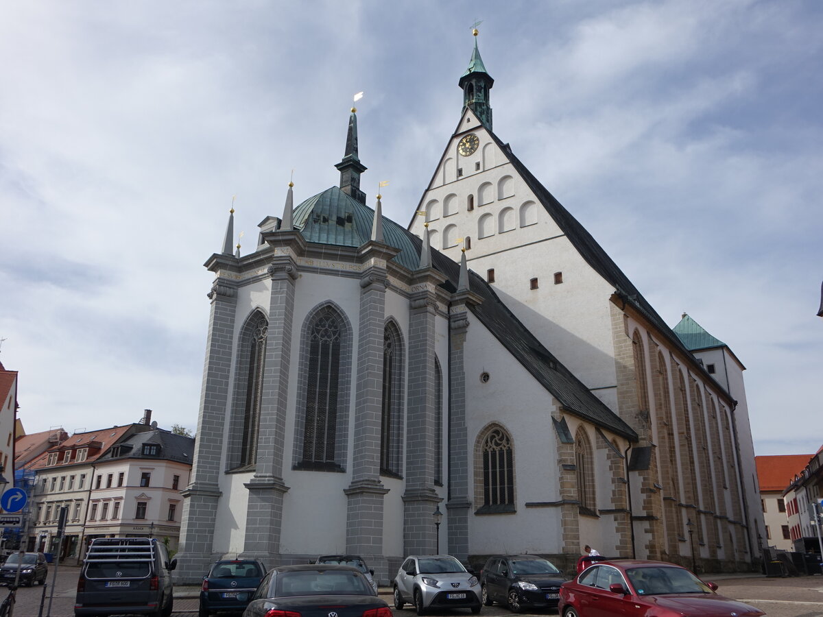 Freiberg, Dom St. Marien am Untermarkt, sptgotische Hallenkirche, erbaut von 1484 bis 1512 (18.09.2023)