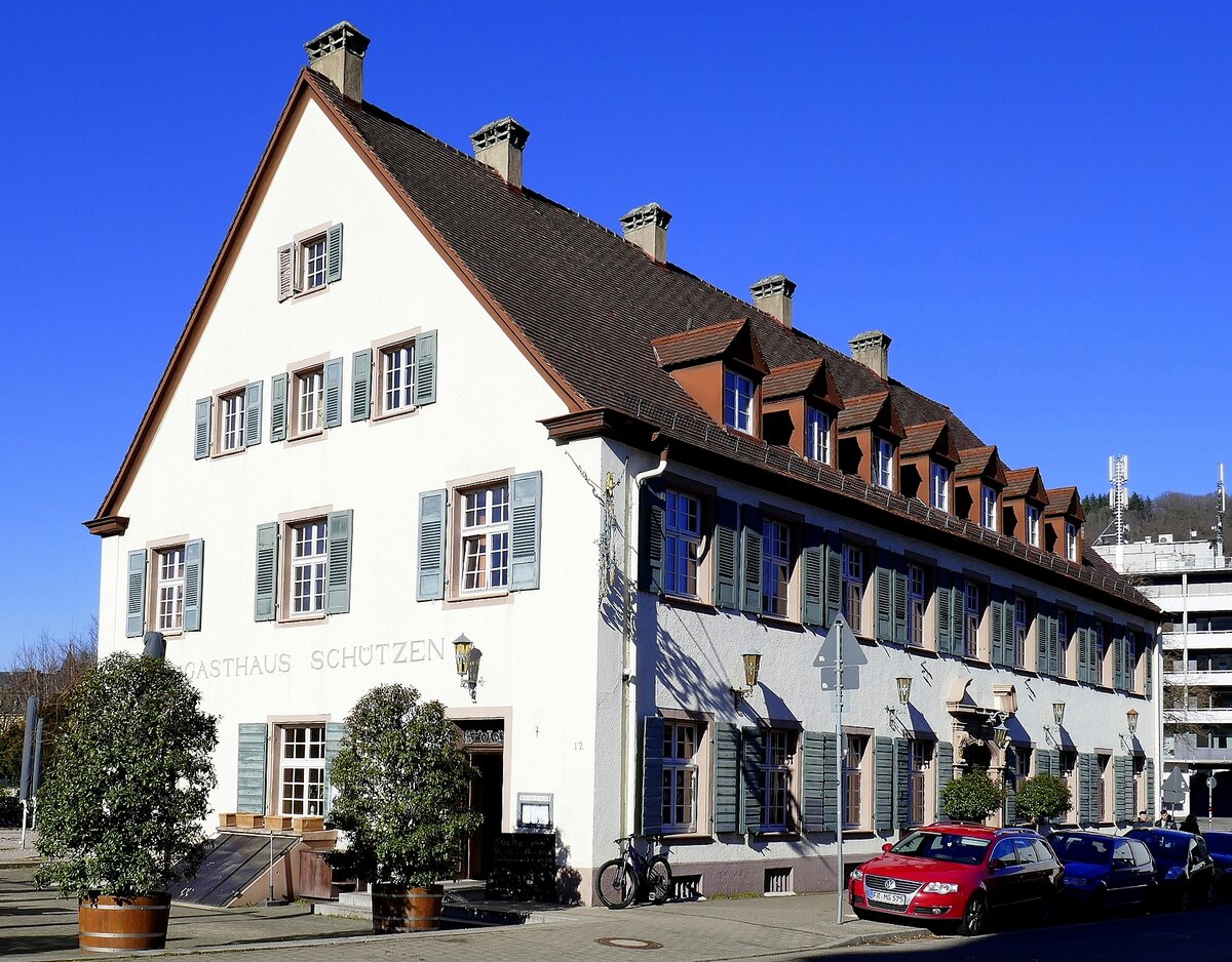 Freiburg, Hotel, Restaurant und Biergarten  Schützen  am Rande der Innenstadt, Feb.2022