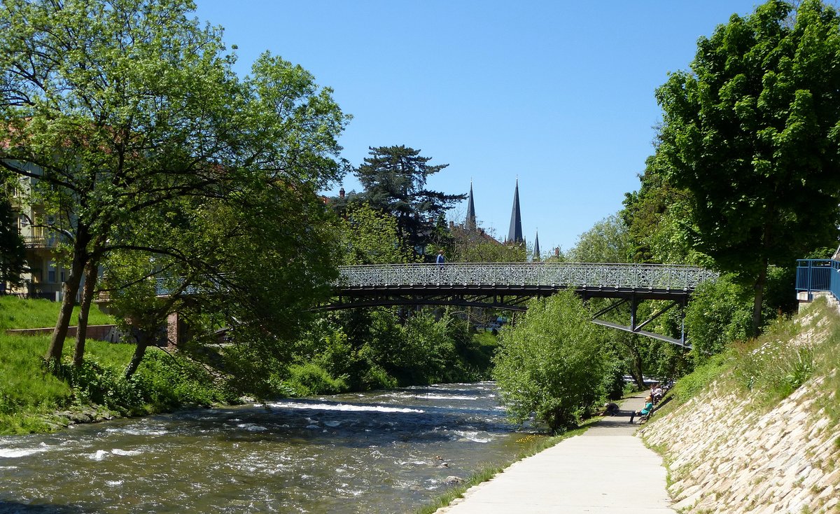 Freiburg, der Mariensteg, ist eine Fugngerbrcke ber die Dreisam im Stadtgebiet, Mai 2017