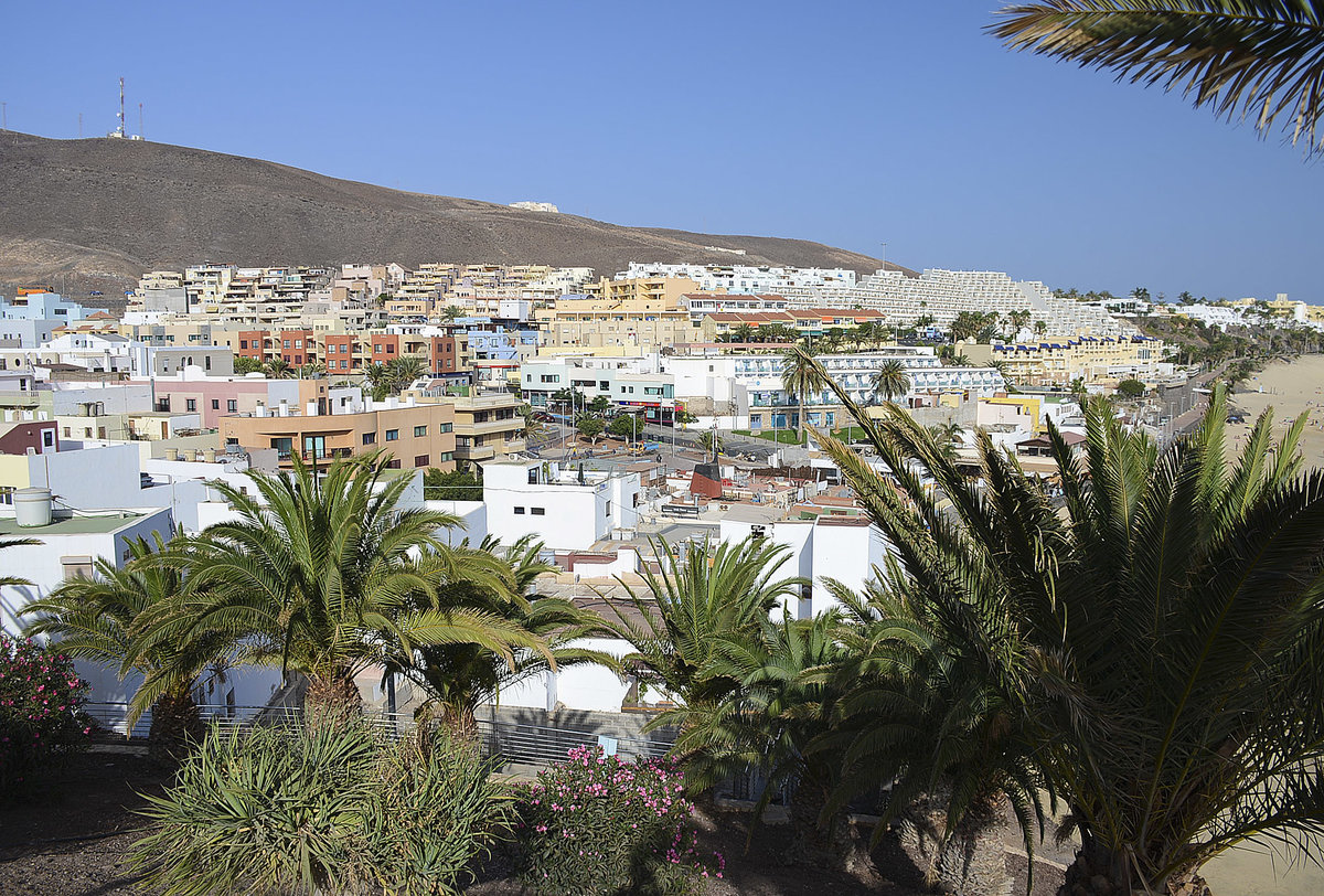 Fuerteventura: Morro Jable vom Nuestra Seora del Carmen aus gesehen. Aufnahme: 19. Oktober 2017.