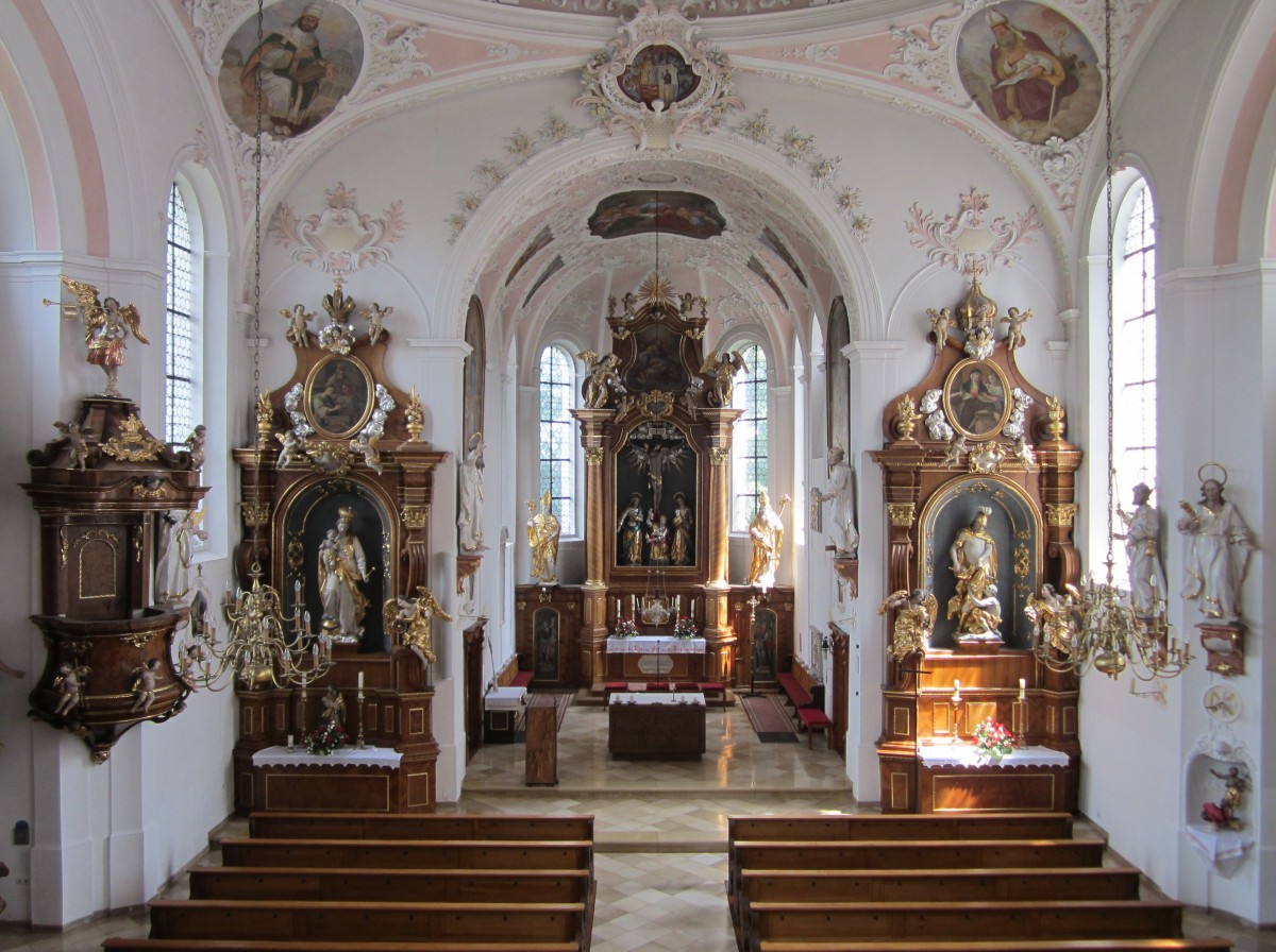 Gablingen, Altre und Kanzel der St. Martin Kirche, Gemlde von Johann Georg Lederer (20.07.2014)