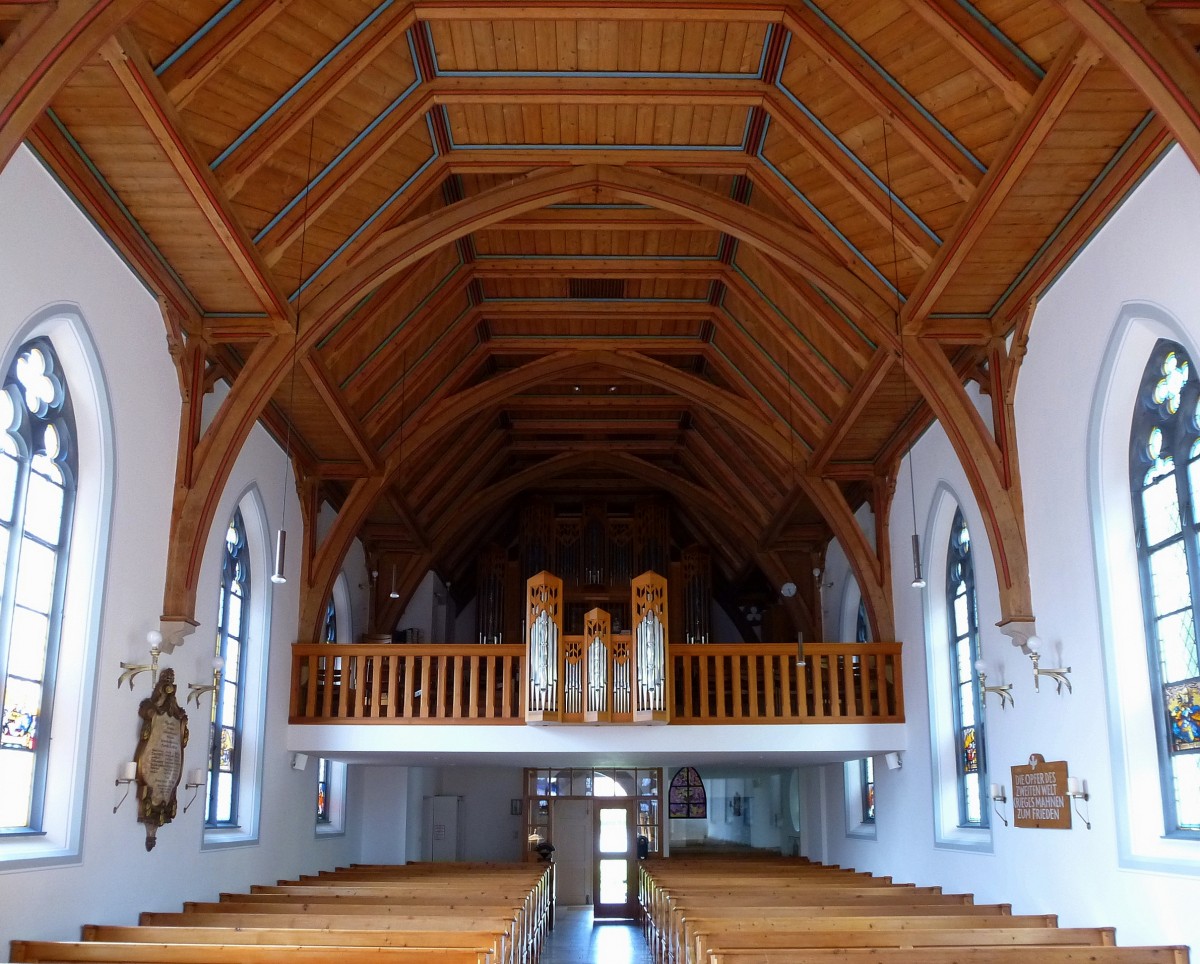 Garmisch-Partenkirchen, Blick zur Orgelempore in der Johanniskirche, Aug.2014