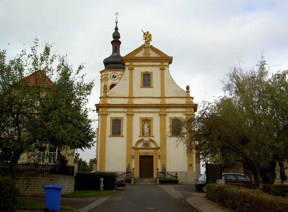 Gauknigshofen, Pfarrkirche Hl. Schutzengel und St. Jakobus, erbaut von 1724 bis 1730 durch Mathias Kolb (26.10.2014)
