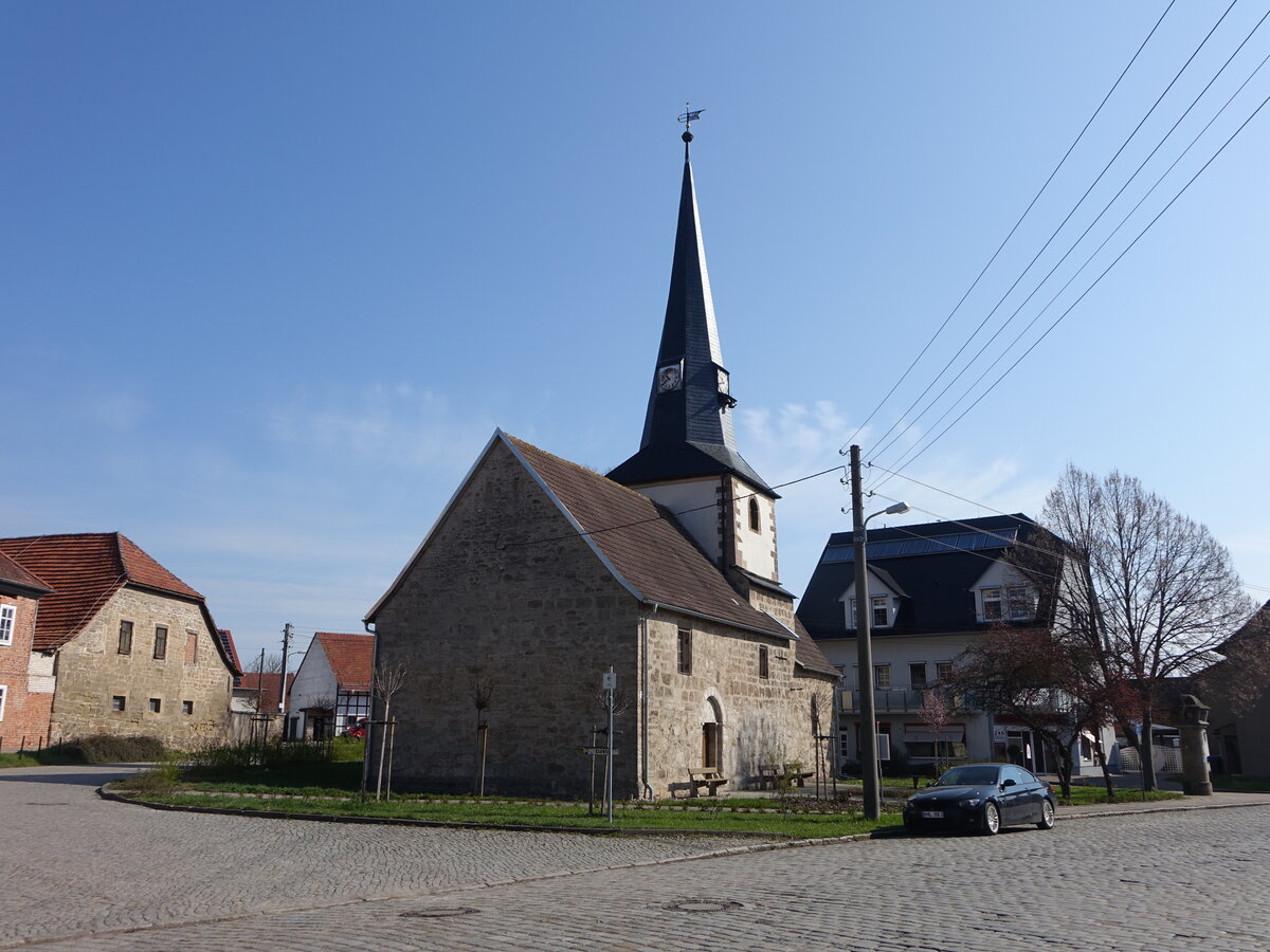 Gebesee, evangelische St. Katharina Kirche, erbaut im 14. Jahrhundert (07.04.2023)