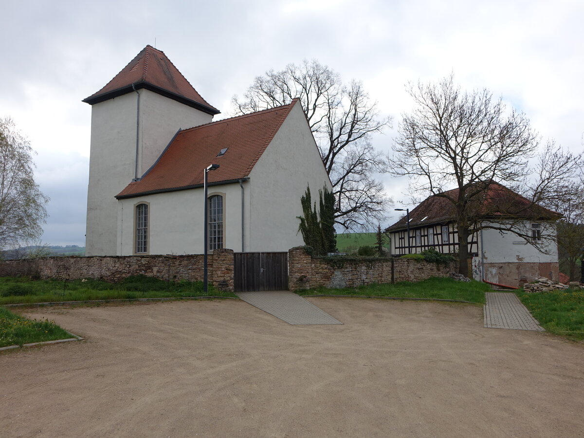 Geien, evangelische Kirche, sptromanische Saalkirche, Kirchenschiff erbaut von 1756 bis 1757 (30.04.2023)