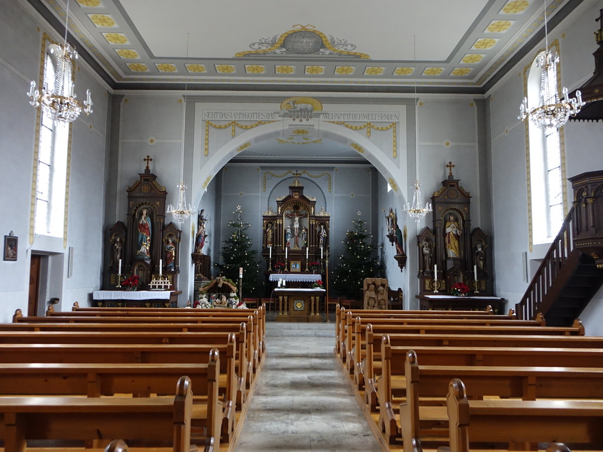Geilingen im Klettgau, Innenraum der St. Katharina Kirche, Hochaltar von 1875 (30.12.2018)